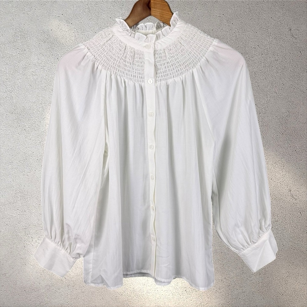 Tuckernuck Pomander Place Emory Smocked Blouse In White Sz S - Picture 6 of 9
